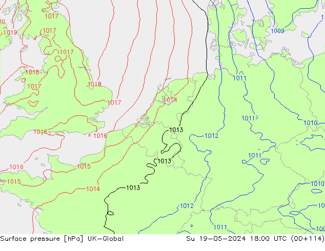 Luchtdruk (Grond) UK-Global zo 19.05.2024 18 UTC
