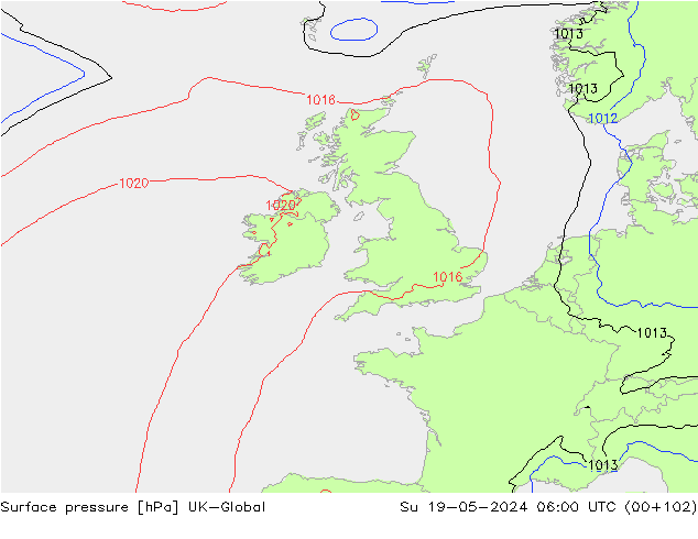Surface pressure UK-Global Su 19.05.2024 06 UTC