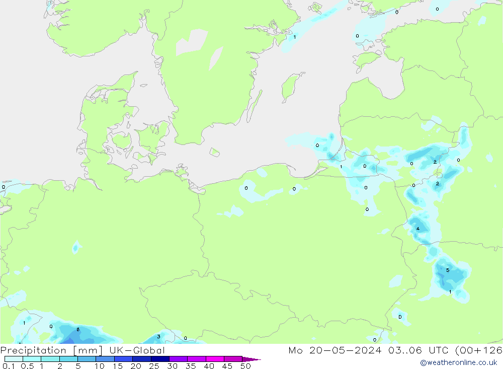 Srážky UK-Global Po 20.05.2024 06 UTC