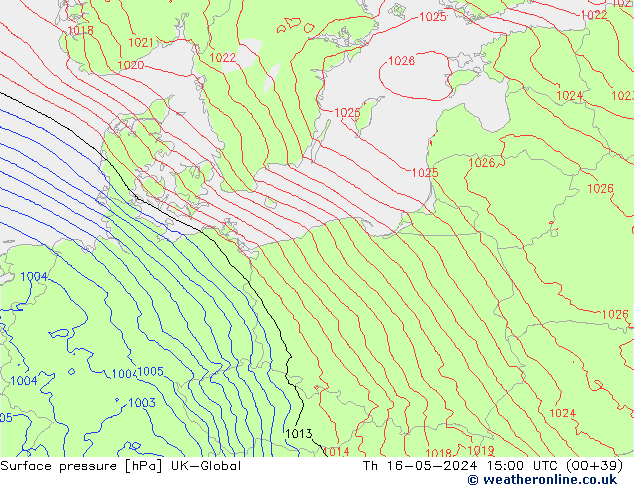 Surface pressure UK-Global Th 16.05.2024 15 UTC
