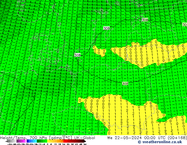 Hoogte/Temp. 700 hPa UK-Global wo 22.05.2024 00 UTC