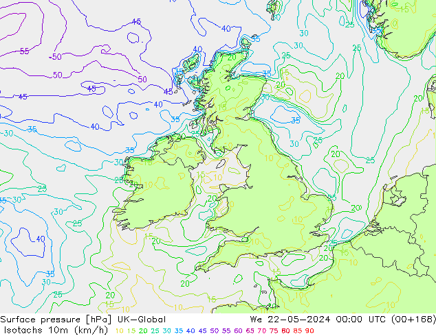 Isotachs (kph) UK-Global St 22.05.2024 00 UTC