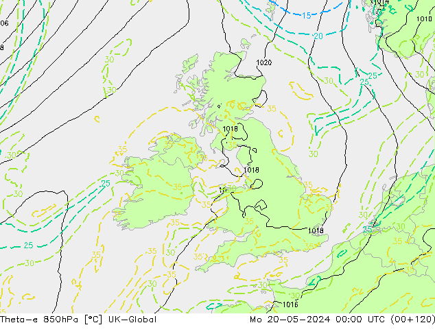 Theta-e 850hPa UK-Global lun 20.05.2024 00 UTC