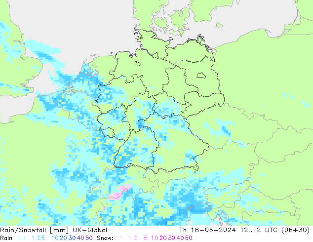 Rain/Snowfall UK-Global gio 16.05.2024 12 UTC