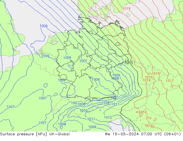 地面气压 UK-Global 星期三 15.05.2024 07 UTC