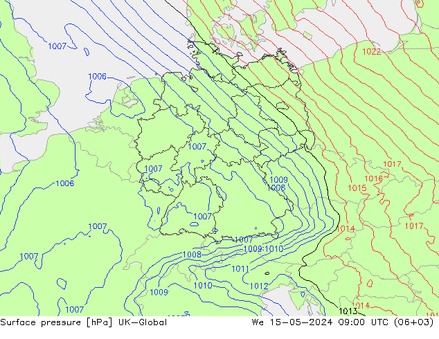 地面气压 UK-Global 星期三 15.05.2024 09 UTC