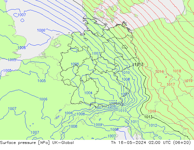 Surface pressure UK-Global Th 16.05.2024 02 UTC
