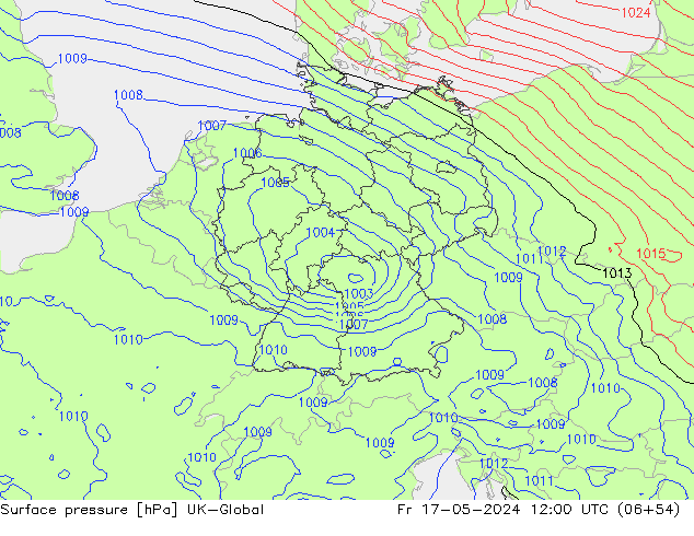 Pressione al suolo UK-Global ven 17.05.2024 12 UTC