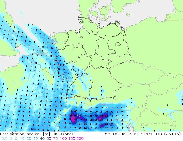 Toplam Yağış UK-Global Çar 15.05.2024 21 UTC