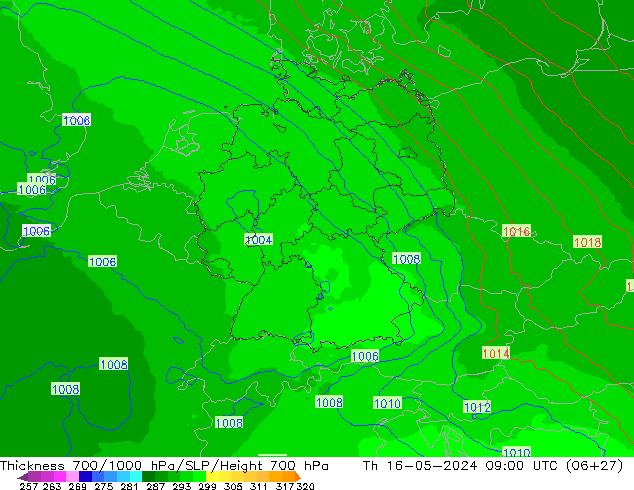 Thck 700-1000 hPa UK-Global  16.05.2024 09 UTC