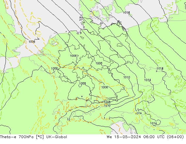 Theta-e 700hPa UK-Global mié 15.05.2024 06 UTC