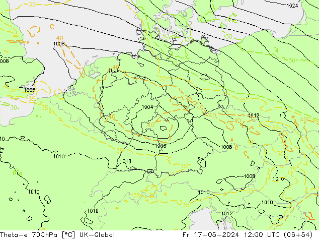 Theta-e 700hPa UK-Global Fr 17.05.2024 12 UTC