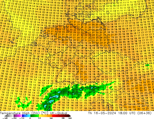température 2m max UK-Global jeu 16.05.2024 18 UTC