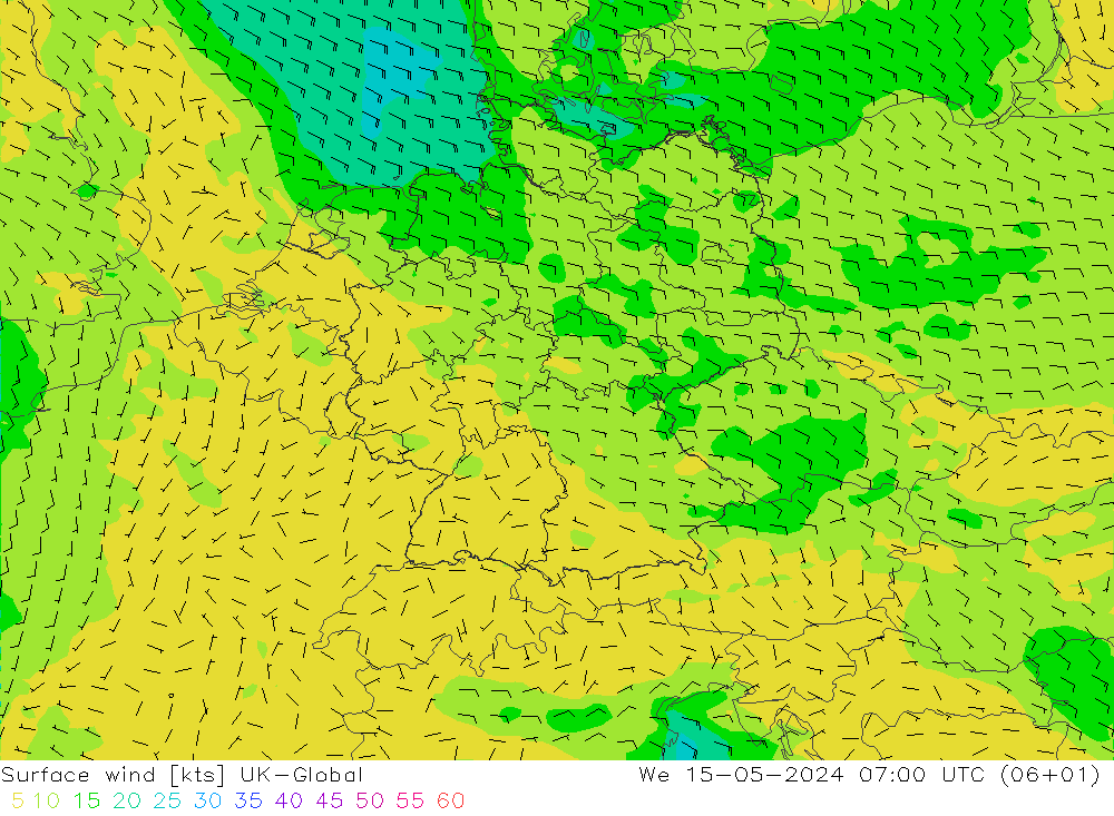 风 10 米 UK-Global 星期三 15.05.2024 07 UTC