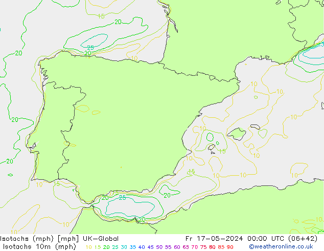 Isotachs (mph) UK-Global Fr 17.05.2024 00 UTC