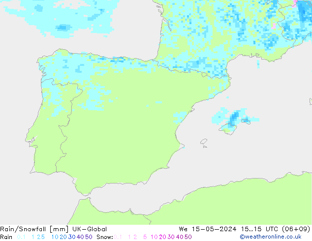 Rain/Snowfall UK-Global Qua 15.05.2024 15 UTC