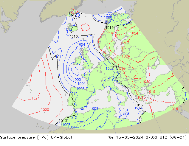 Atmosférický tlak UK-Global St 15.05.2024 07 UTC