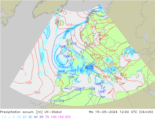 Toplam Yağış UK-Global Çar 15.05.2024 12 UTC