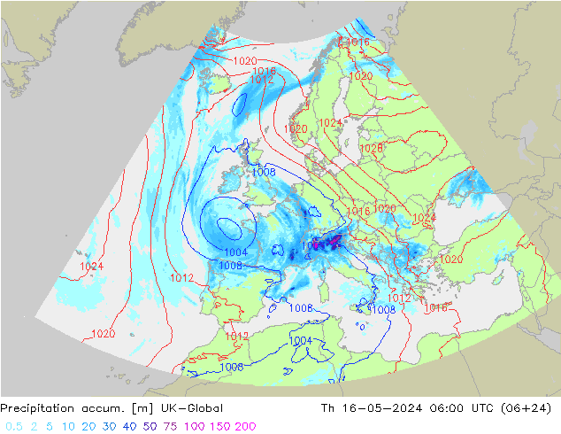 Precipitation accum. UK-Global Th 16.05.2024 06 UTC