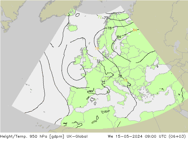 Height/Temp. 950 hPa UK-Global We 15.05.2024 09 UTC