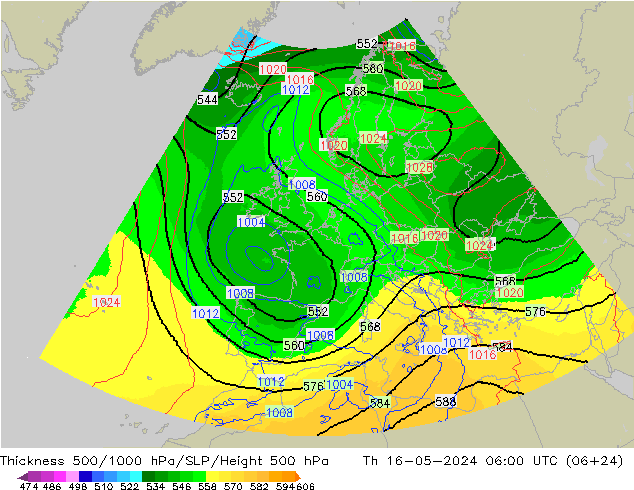 Thck 500-1000hPa UK-Global 星期四 16.05.2024 06 UTC