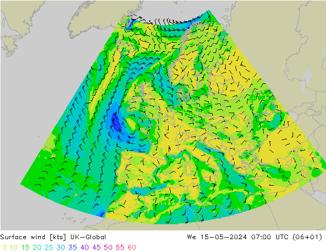 风 10 米 UK-Global 星期三 15.05.2024 07 UTC