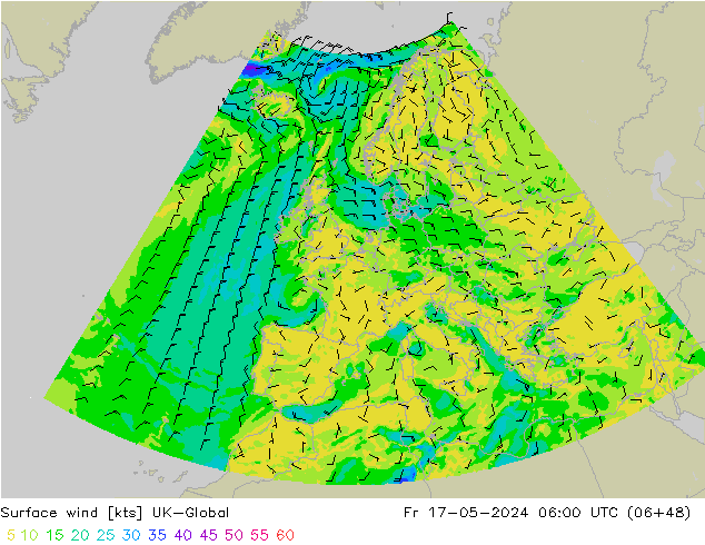 Surface wind UK-Global Fr 17.05.2024 06 UTC