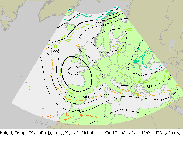 Yükseklik/Sıc. 500 hPa UK-Global Çar 15.05.2024 12 UTC