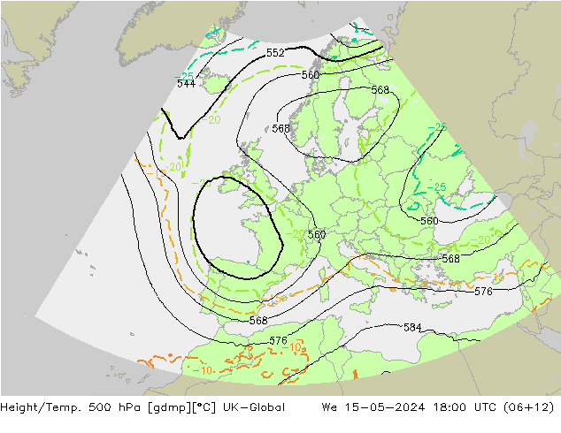 Géop./Temp. 500 hPa UK-Global mer 15.05.2024 18 UTC