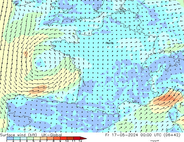 Surface wind (bft) UK-Global Fr 17.05.2024 00 UTC