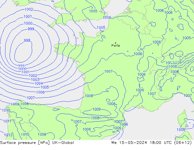 Presión superficial UK-Global mié 15.05.2024 18 UTC
