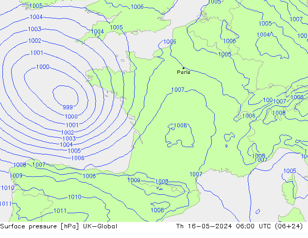 приземное давление UK-Global чт 16.05.2024 06 UTC