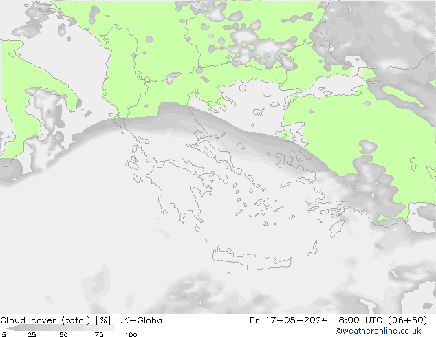 Cloud cover (total) UK-Global Fr 17.05.2024 18 UTC