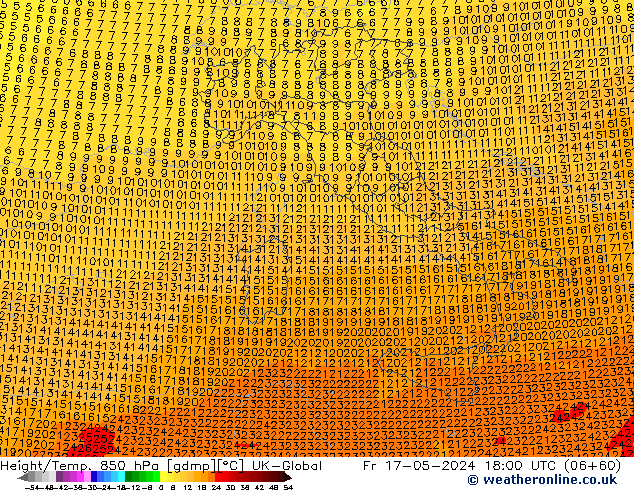 Height/Temp. 850 hPa UK-Global Pá 17.05.2024 18 UTC