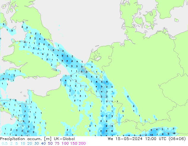Precipitation accum. UK-Global ср 15.05.2024 12 UTC