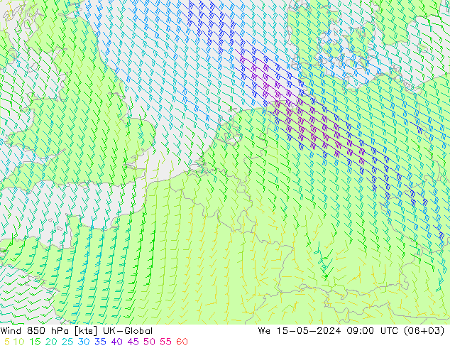风 850 hPa UK-Global 星期三 15.05.2024 09 UTC