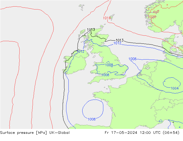 Presión superficial UK-Global vie 17.05.2024 12 UTC