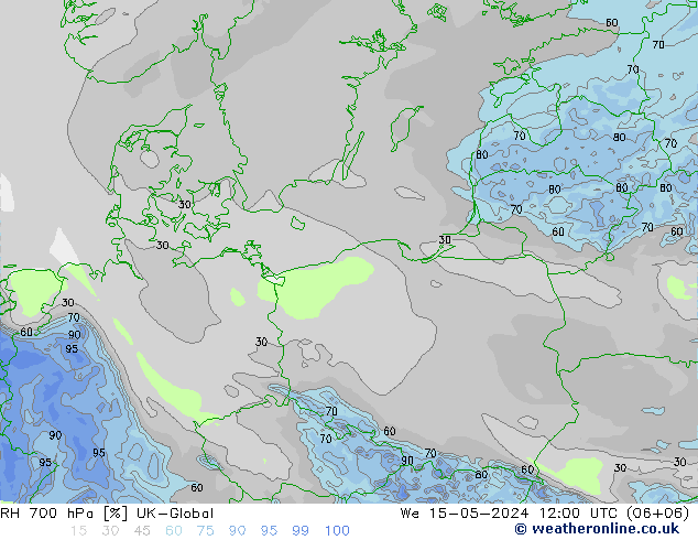 RH 700 hPa UK-Global We 15.05.2024 12 UTC