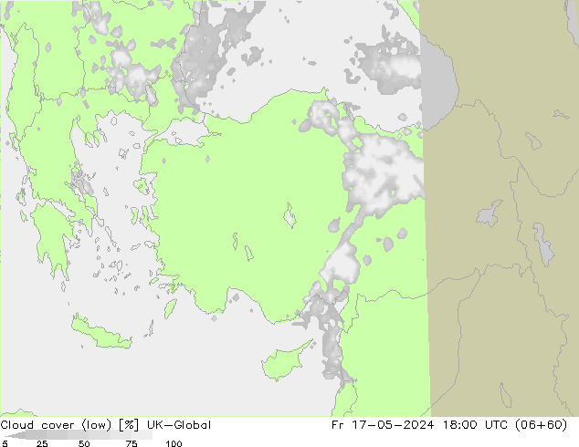 Bewolking (Laag) UK-Global vr 17.05.2024 18 UTC