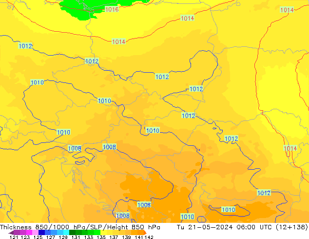 Dikte 850-1000 hPa UK-Global di 21.05.2024 06 UTC