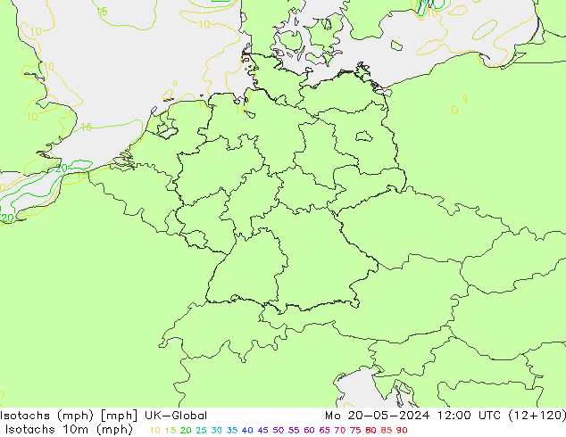 Isotachs (mph) UK-Global lun 20.05.2024 12 UTC