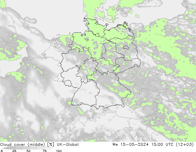 Cloud cover (middle) UK-Global We 15.05.2024 15 UTC