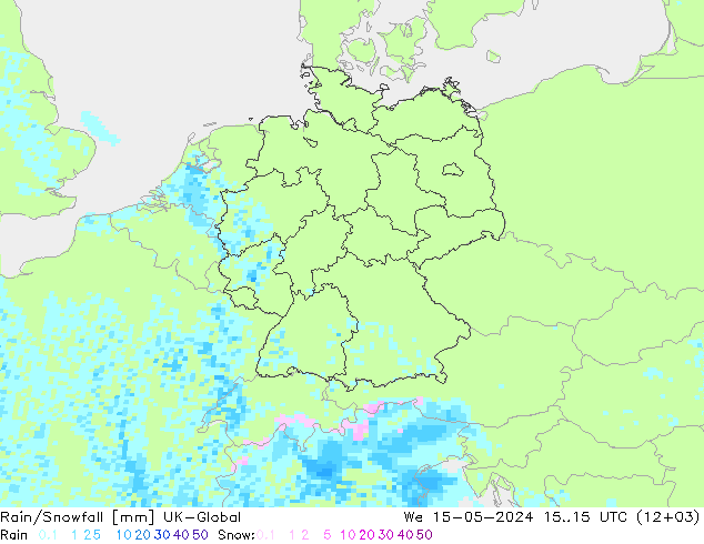 Rain/Snowfall UK-Global 星期三 15.05.2024 15 UTC