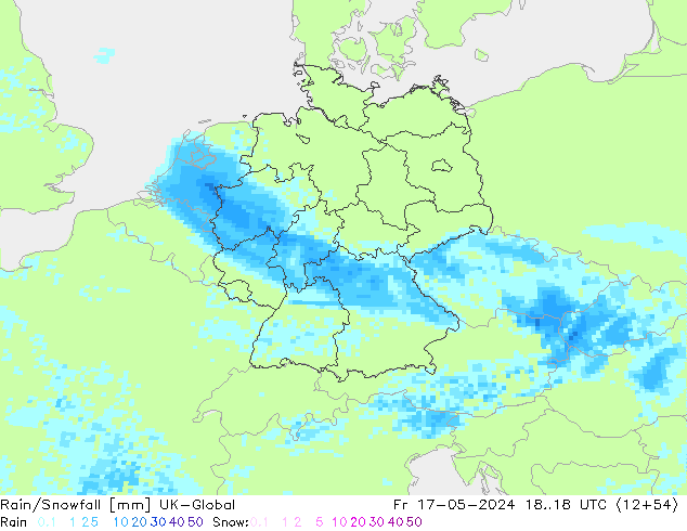 Rain/Snowfall UK-Global Fr 17.05.2024 18 UTC