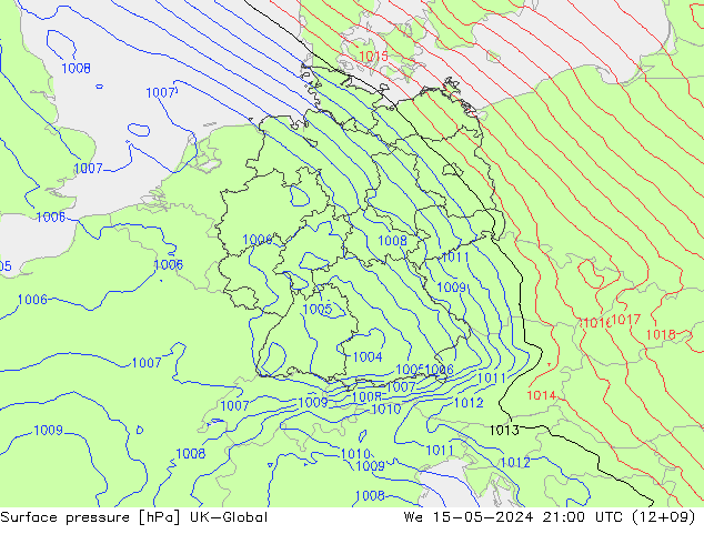 Atmosférický tlak UK-Global St 15.05.2024 21 UTC