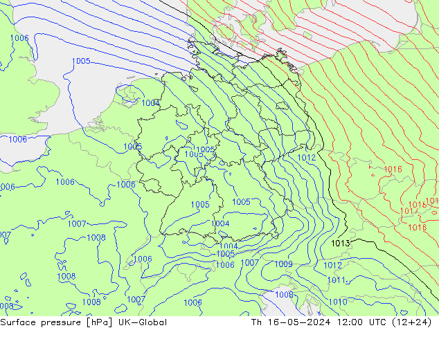 Surface pressure UK-Global Th 16.05.2024 12 UTC