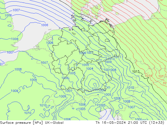 приземное давление UK-Global чт 16.05.2024 21 UTC