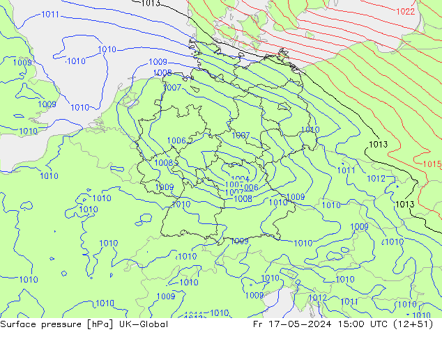 Atmosférický tlak UK-Global Pá 17.05.2024 15 UTC