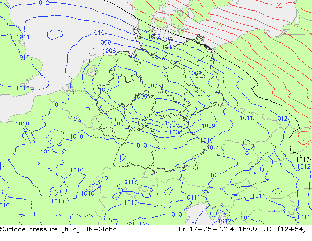 Atmosférický tlak UK-Global Pá 17.05.2024 18 UTC