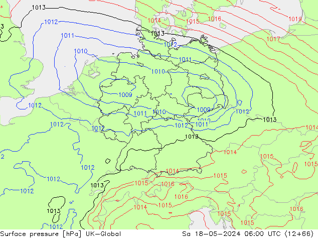 приземное давление UK-Global сб 18.05.2024 06 UTC